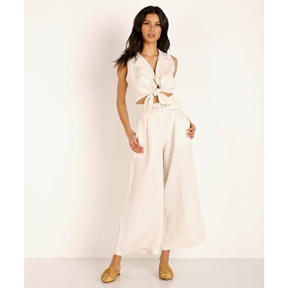 Faithfull the Brand Lena Wide Leg Pants Plain Egg White - Picture 1 of 4
